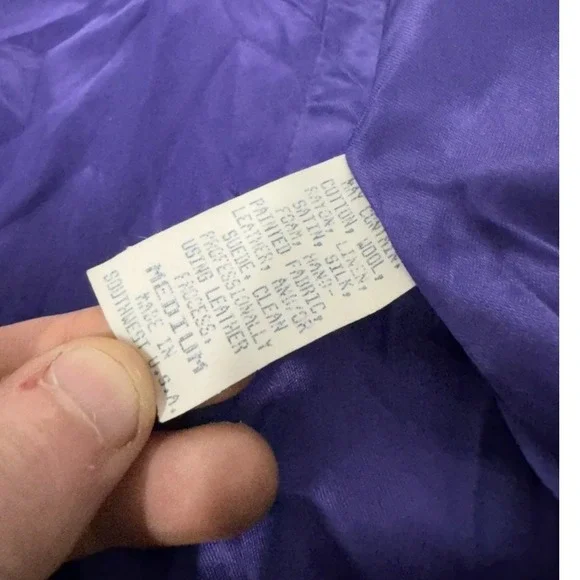 Vintage SFR Santa Fe Re-Creations Patchwork Coat Faux Fur Trim Purple Green Med - Picture 9 of 9